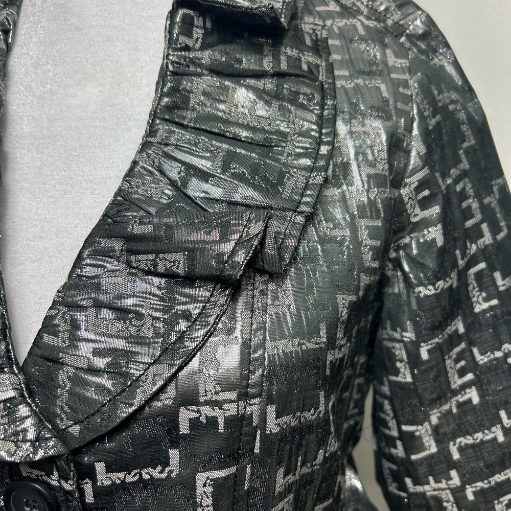 Ruby Rd. Metallic Silver-Black Patterned Jacket |… - image 5